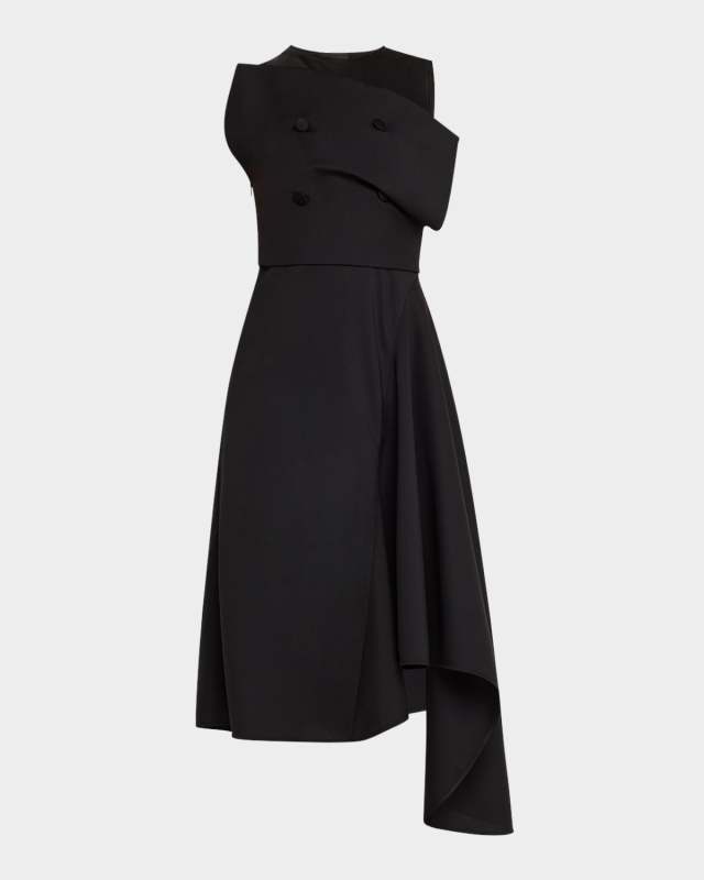 4-Button Sleeveless Asymmetric Dress